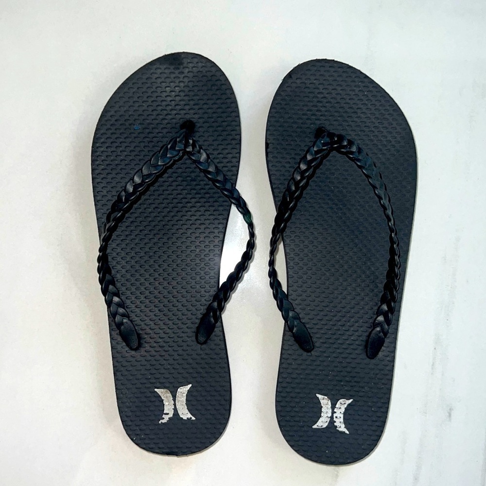 Black Hurley Braided Flip Flops Size 10